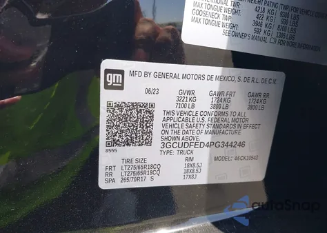 2023 Chevrolet Silverado 1500 4Wd Short Bed Lt Trail Boss z USA, uszkodzony, nr VIN 3GCUDFED4PG344246